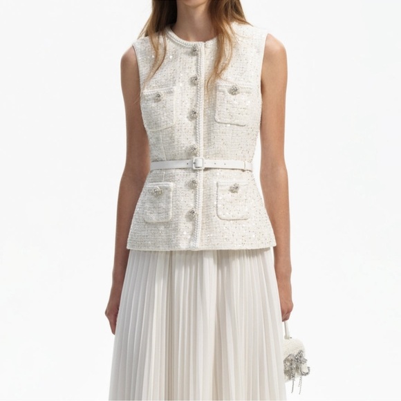 Self-Portrait White Midi A-Line Skirt - Picture 4 of 16